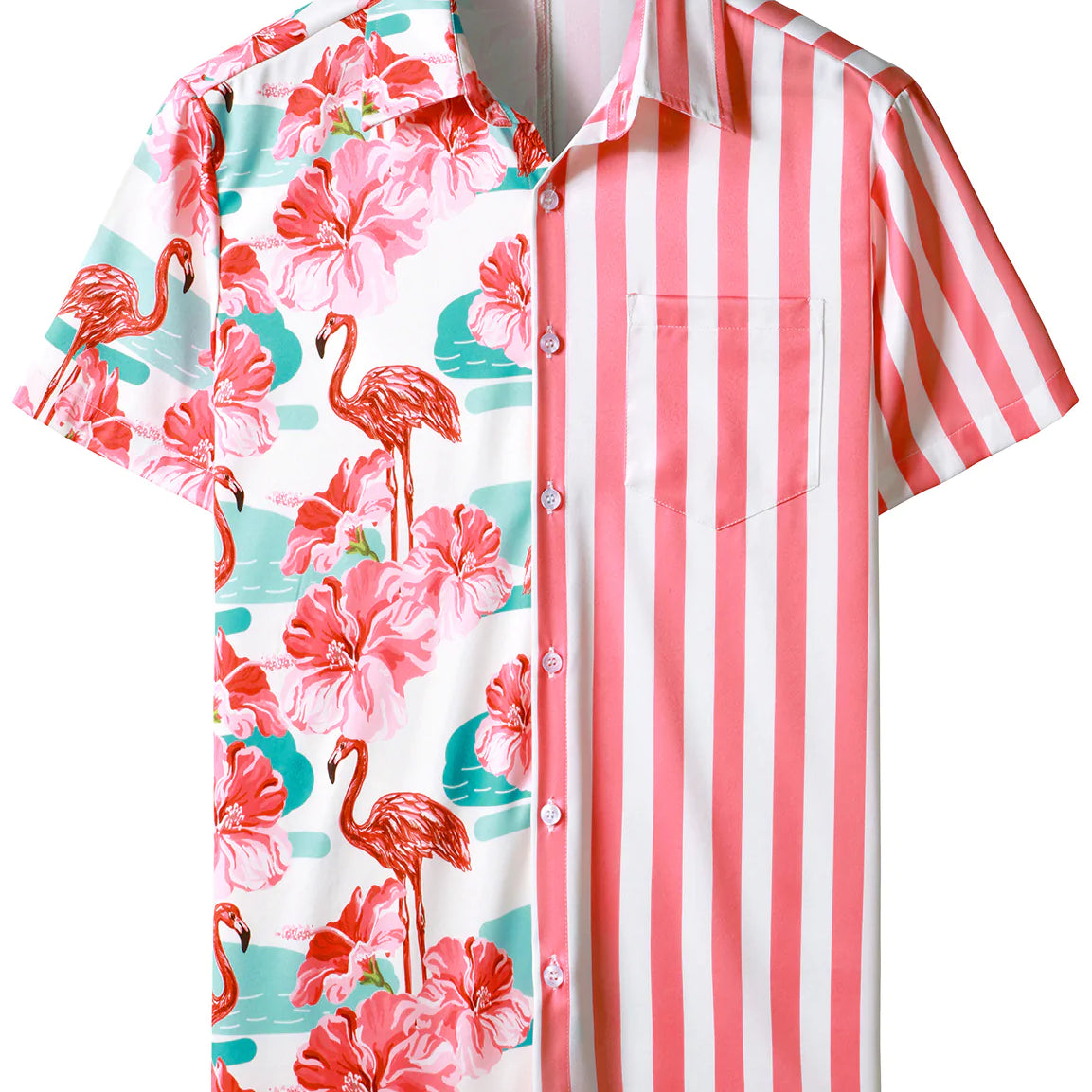 Chemise de plage de vacances à manches courtes Aloha Floral Flamingo Hawaiian Animal Pink Striped Flowers pour hommes