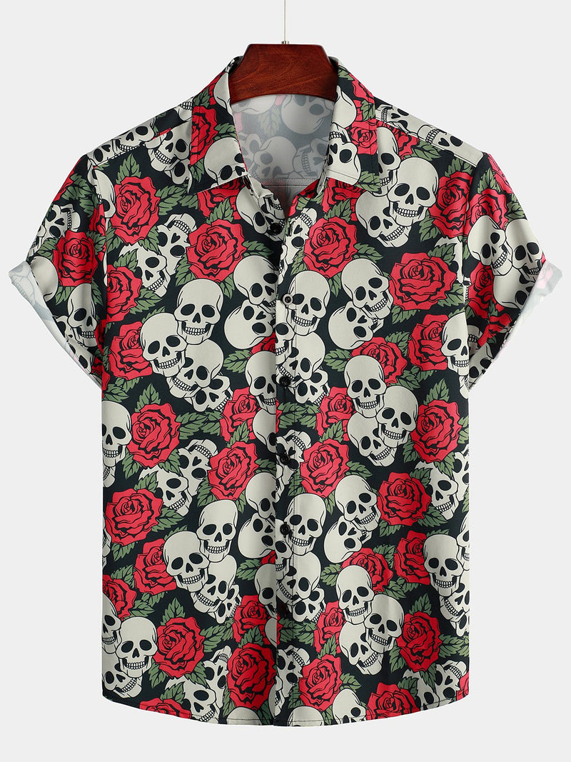 Lot de 3 | Chemises boutonnées à manches courtes Skull & Flowers pour hommes