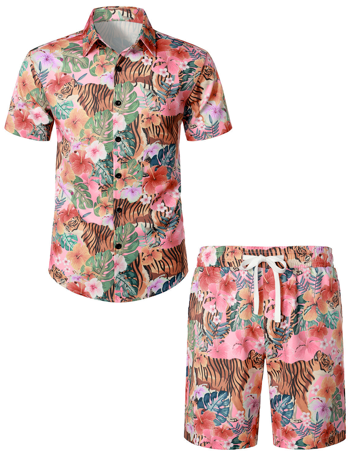 Ensemble chemise et short hawaïen imprimé tigre à fleurs pour hommes