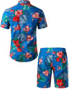 Chemises et shorts hawaïens boutonnés décontractés à fleurs pour hommes