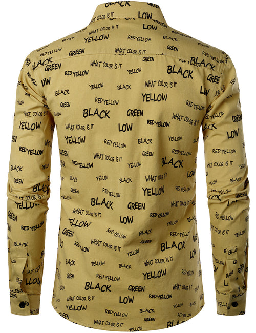 Chemise à manches longues en coton avec lettres de l'alphabet et boutons jaunes pour hommes