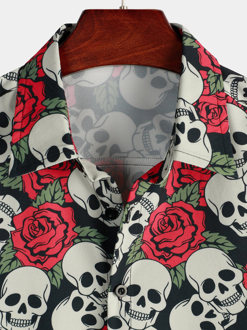 Chemise à manches courtes à imprimé crâne drôle pour hommes