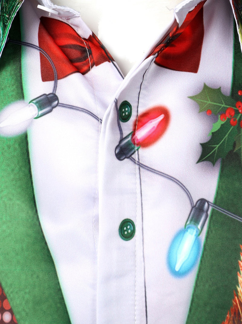Chemise habillée à manches longues boutonnée pour homme avec tenue amusante de Noël