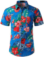 Chemises et shorts hawaïens boutonnés décontractés à fleurs pour hommes