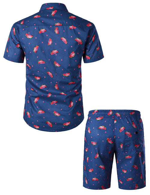 Ensemble chemise et short hawaïen en coton imprimé pastèque pour homme