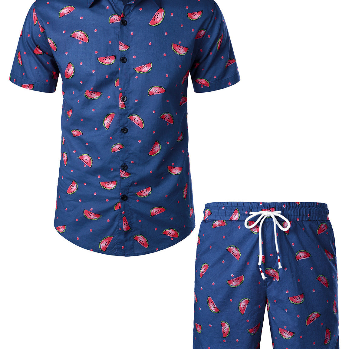 Ensemble chemise et short hawaïen en coton imprimé pastèque pour homme