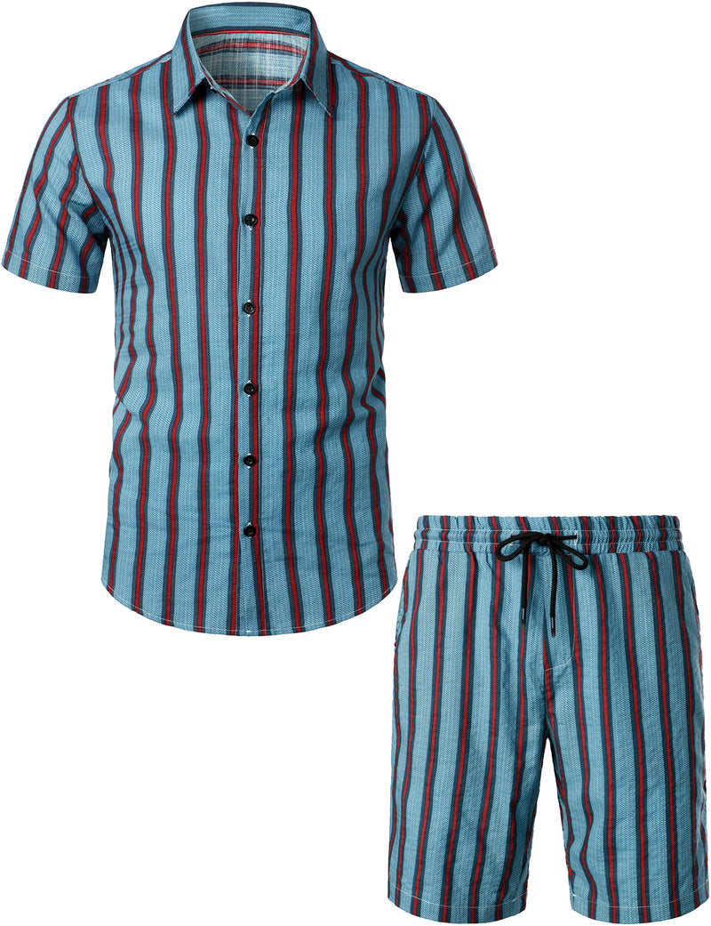 Chemises et shorts hawaïens boutonnés décontractés pour hommes