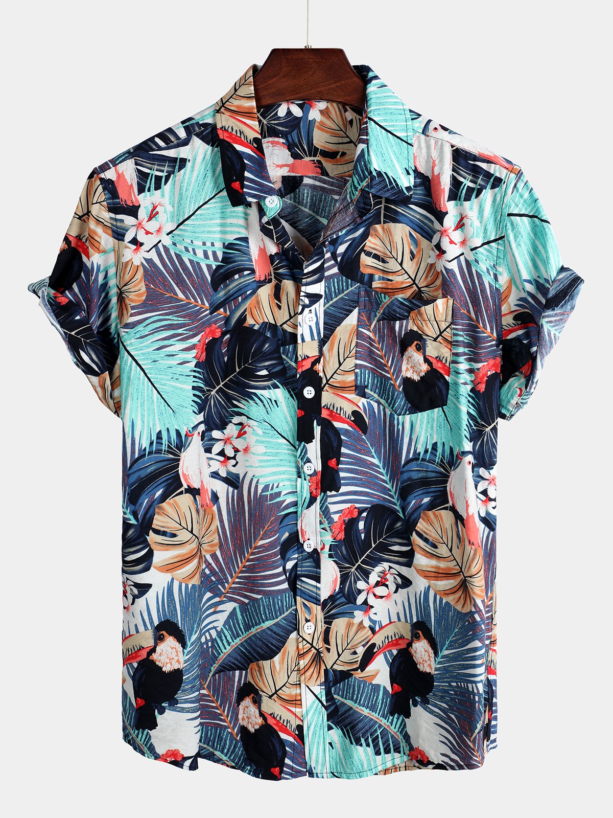chemise d'homme en pur coton à imprimé style de vacances hawaïennes