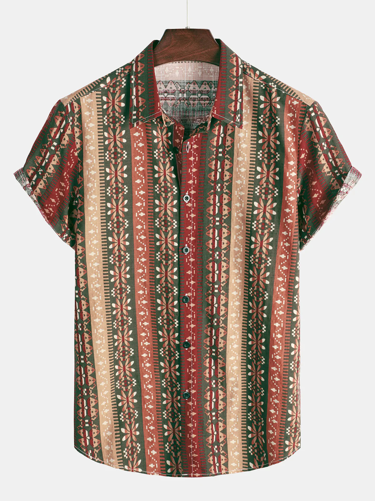 Chemise à manches courtes bohème à manches courtes en coton à rayures verticales vintage à fleurs pour hommes des années 70