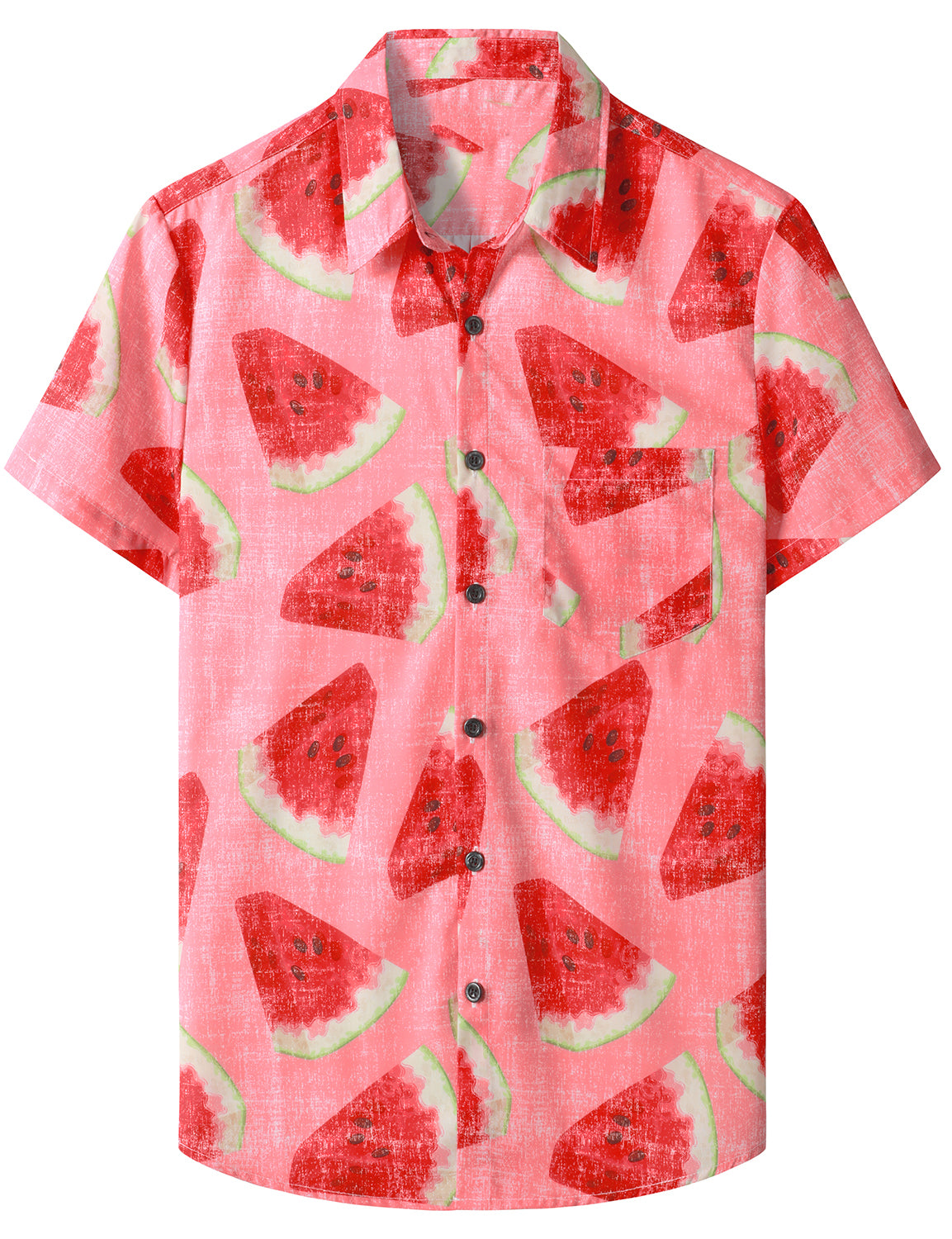 Chemise hawaïenne à manches courtes Aloha pour homme avec poche rose et fruits tropicaux