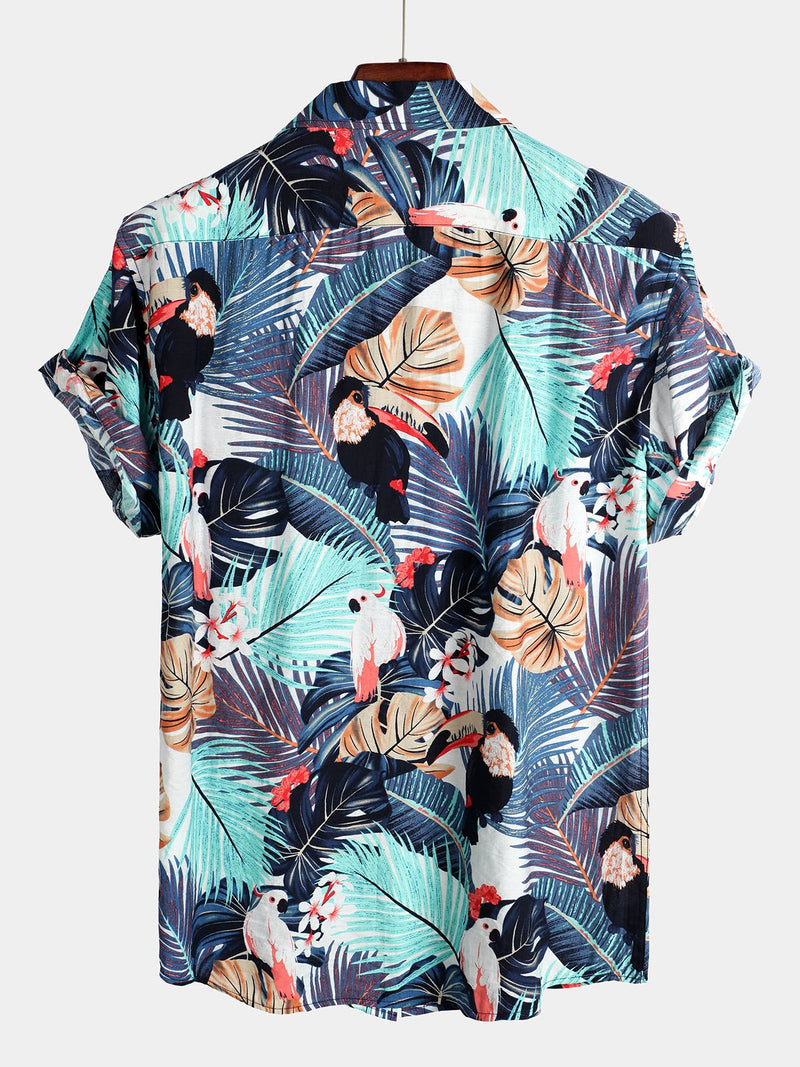 chemise d'homme en pur coton à imprimé style de vacances hawaïennes