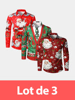 Lot de 3 |Chemise à manches longues coupe classique impression Noël
