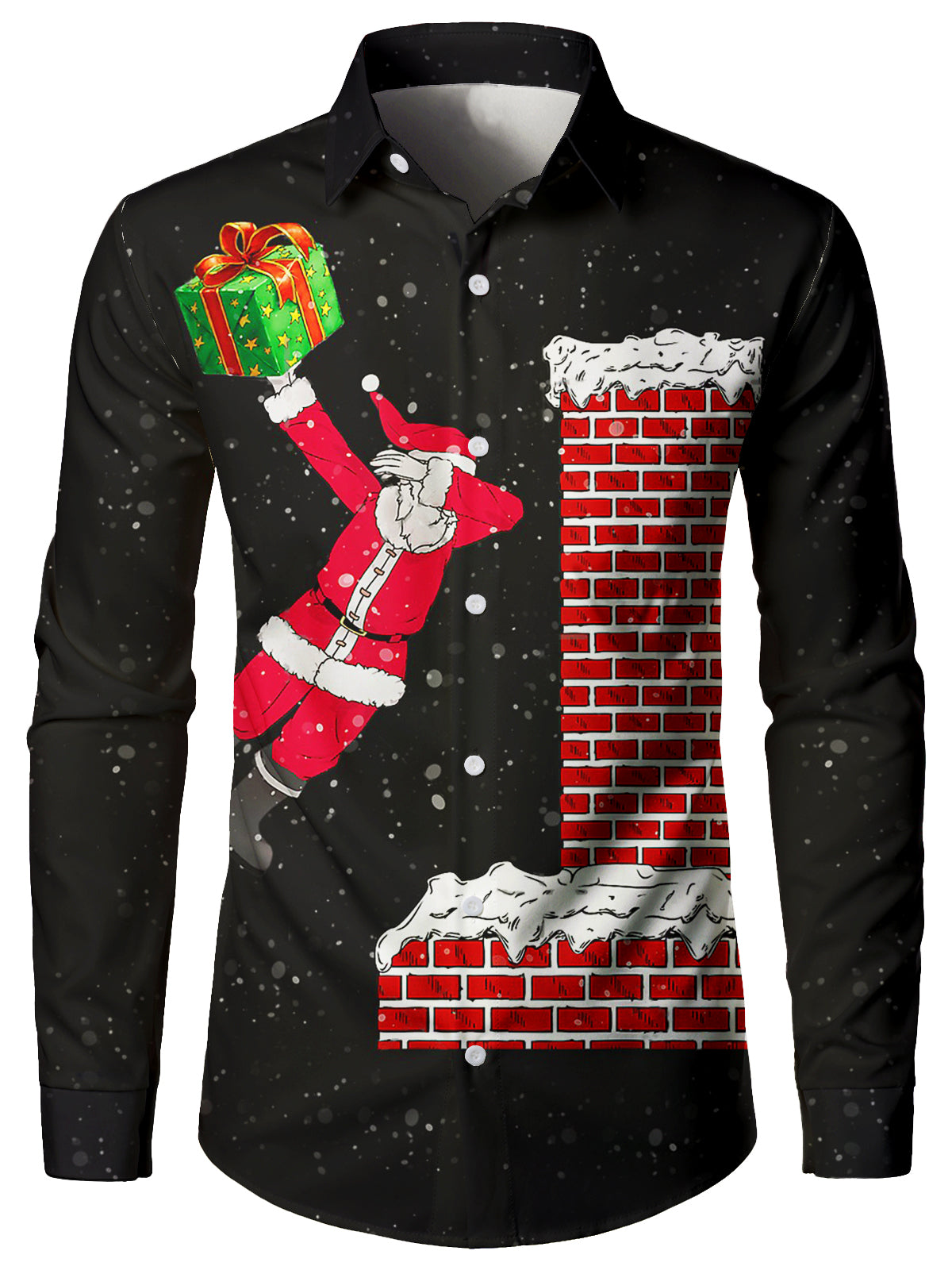 Hommes drôle Noël fou Père Noël livrant des cadeaux Cool Holiday Manches longues Chemise boutonnée