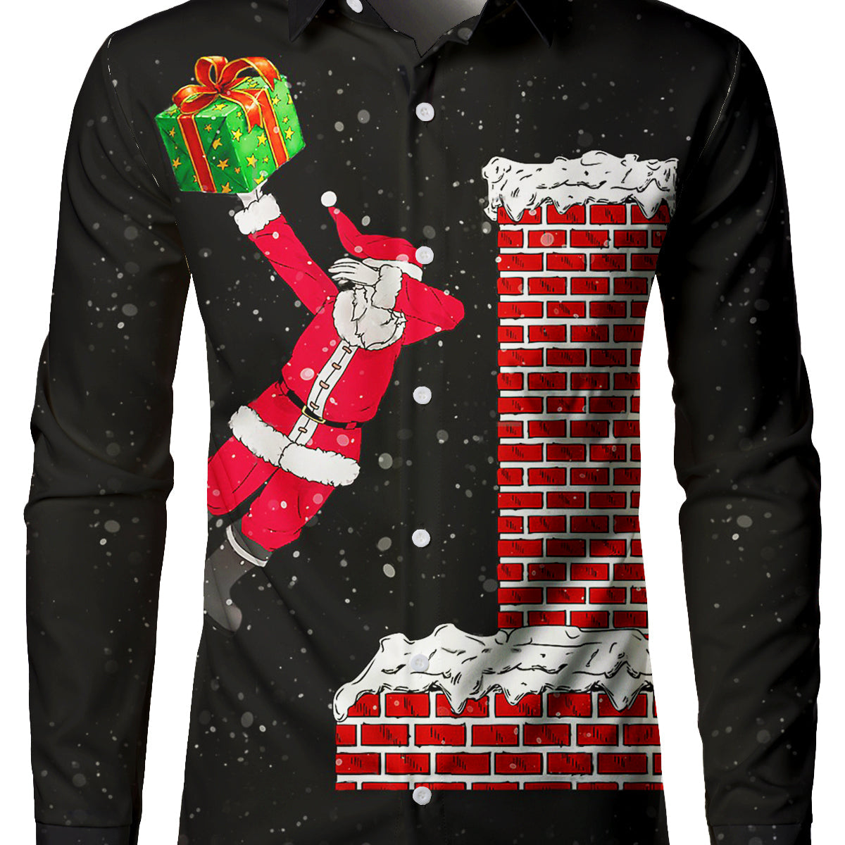 Hommes drôle Noël fou Père Noël livrant des cadeaux Cool Holiday Manches longues Chemise boutonnée