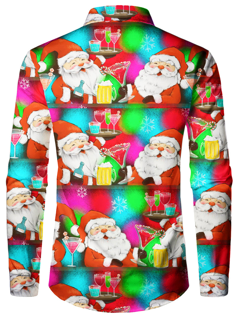 Chemise à manches longues pour homme Père Noël et bière Disco Cool Christmas Themed Party