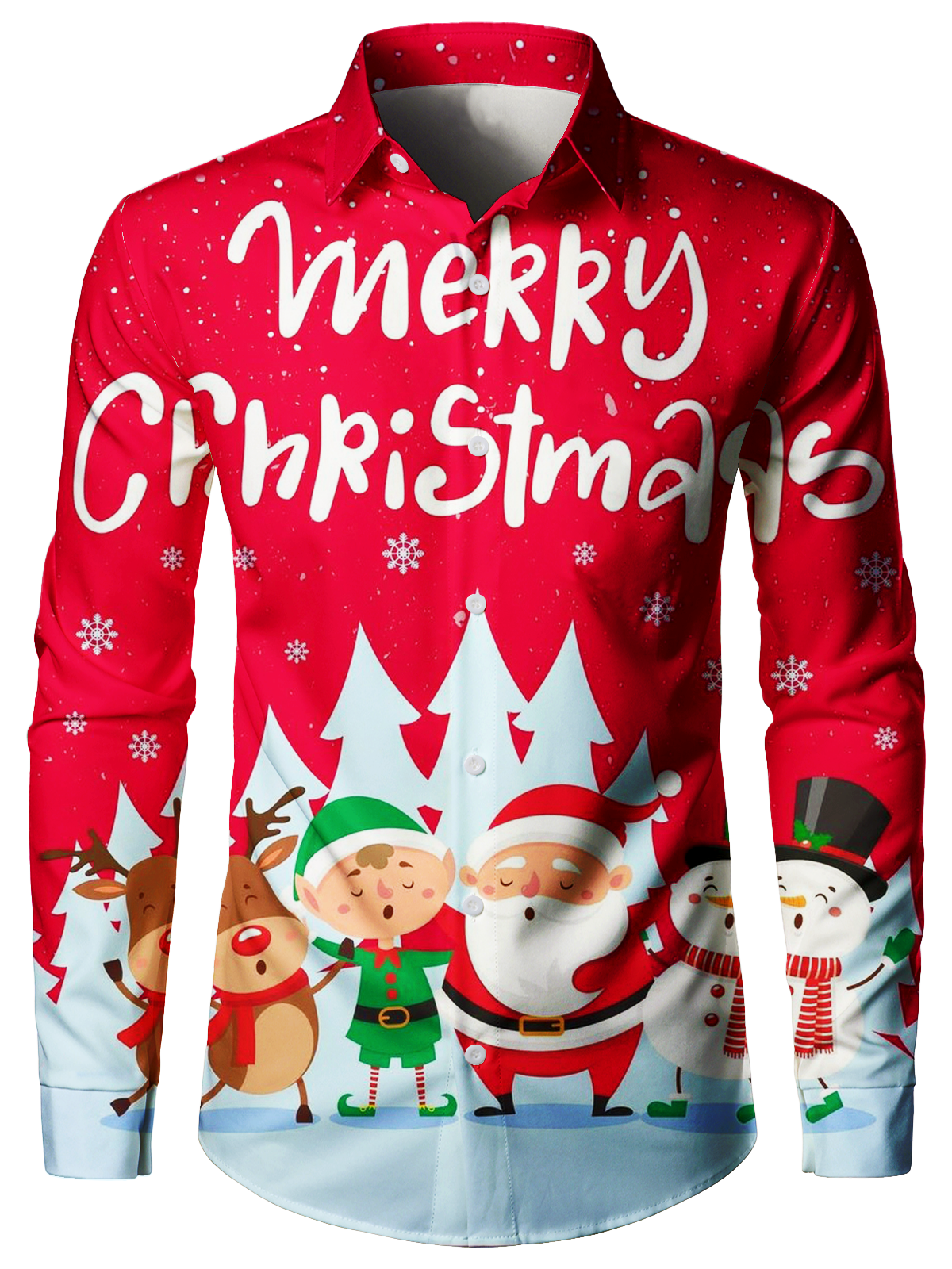 Chemise à manches longues rouge pour homme joyeux Noël mignon Santa Elk renne bonhomme de neige imprimé vacances jour de Noël boutonné