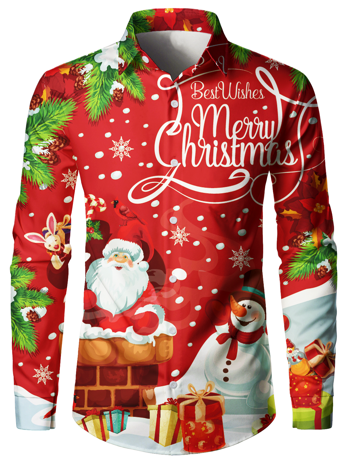 Chemise à manches longues boutonnée pour homme avec imprimé Joyeux Noël Père Noël