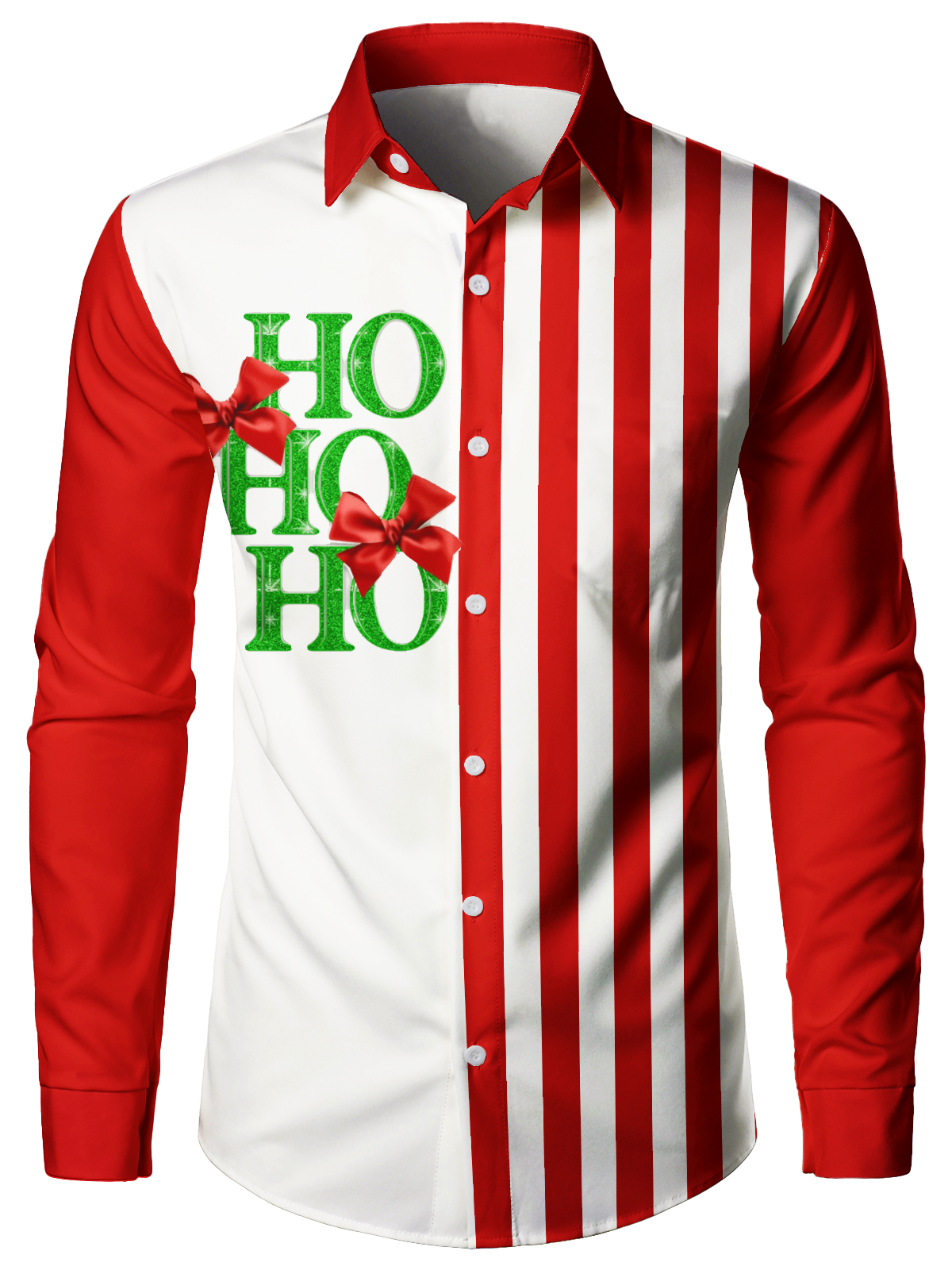 Chemise à manches longues de Noël rayée rouge Ho Ho Ho pour homme