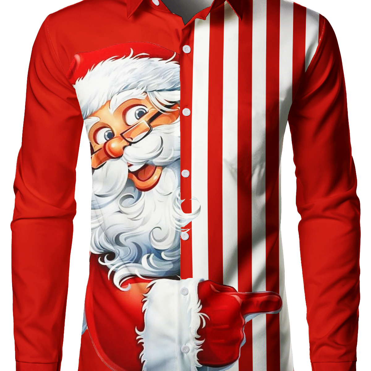 Chemise de Noël boutonnée à rayures rouges et père Noël pour homme