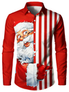 Chemise de Noël boutonnée à rayures rouges et père Noël pour homme
