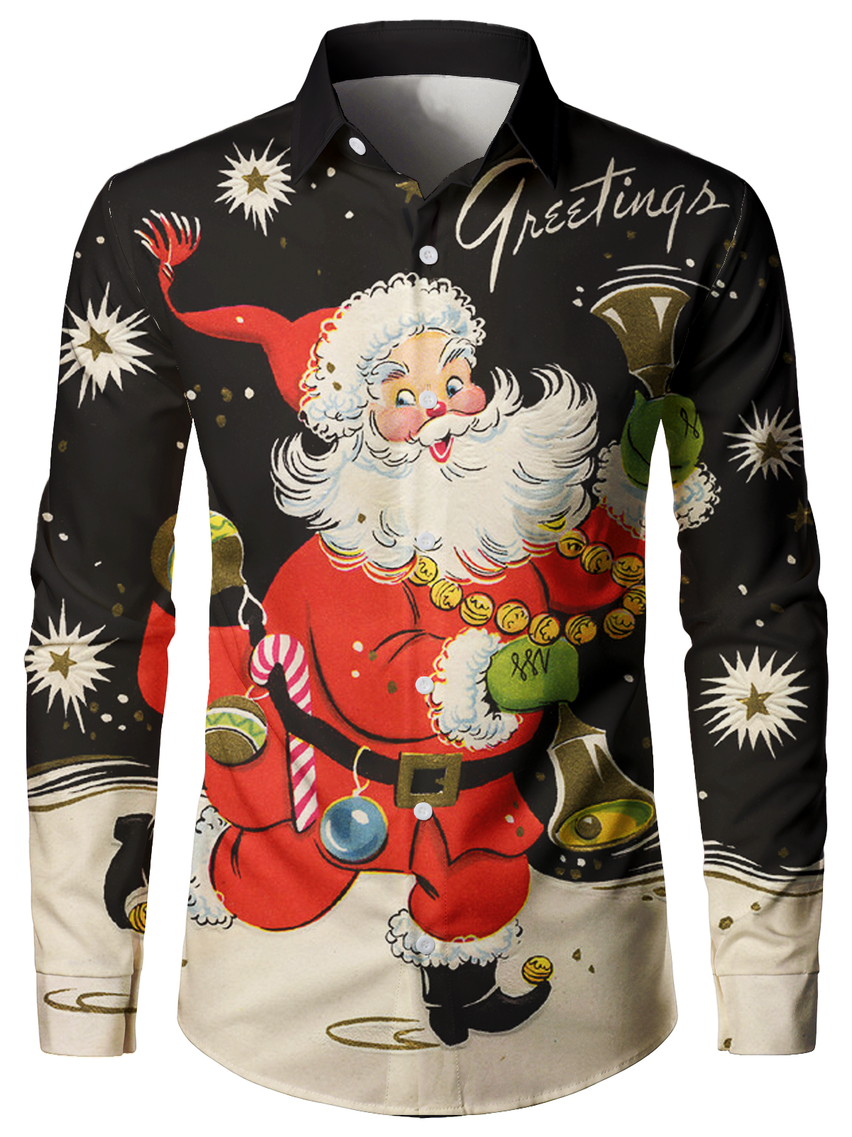 Chemise à manches longues Vintage Funny Christmas Santa Black Holiday Party pour hommes