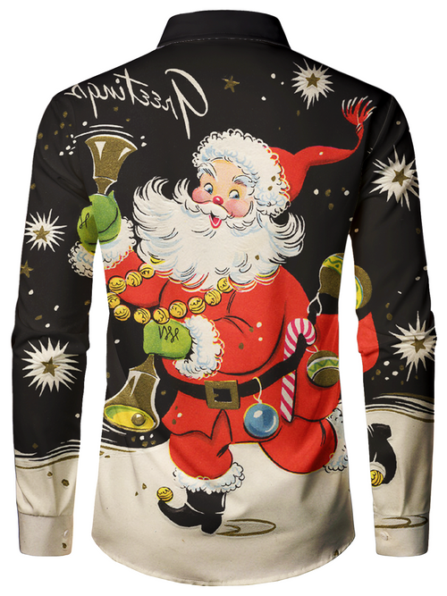 Chemise à manches longues Vintage Funny Christmas Santa Black Holiday Party pour hommes
