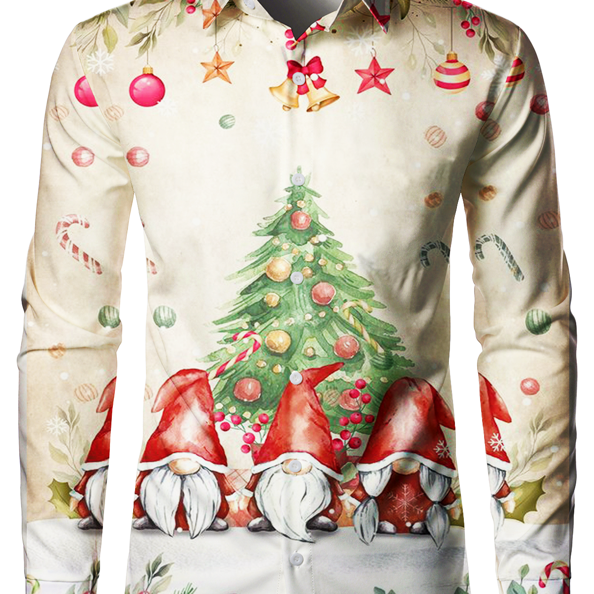 Homme mignon Gnome Noël bouton Up Long Sleeve Noël Day Holiday Party Shirt