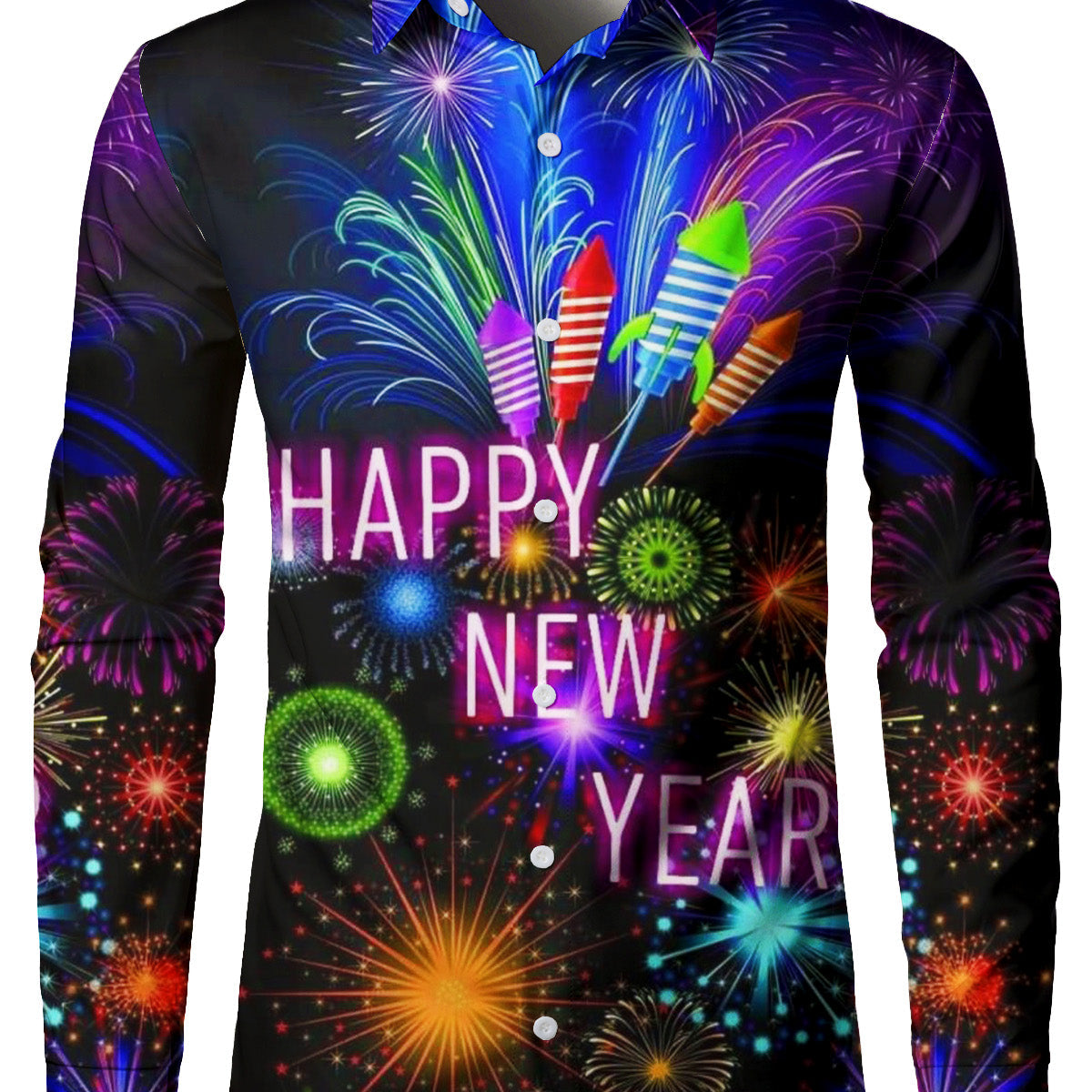Chemise à manches longues Happy New Year Holiday Fireworks pour hommes