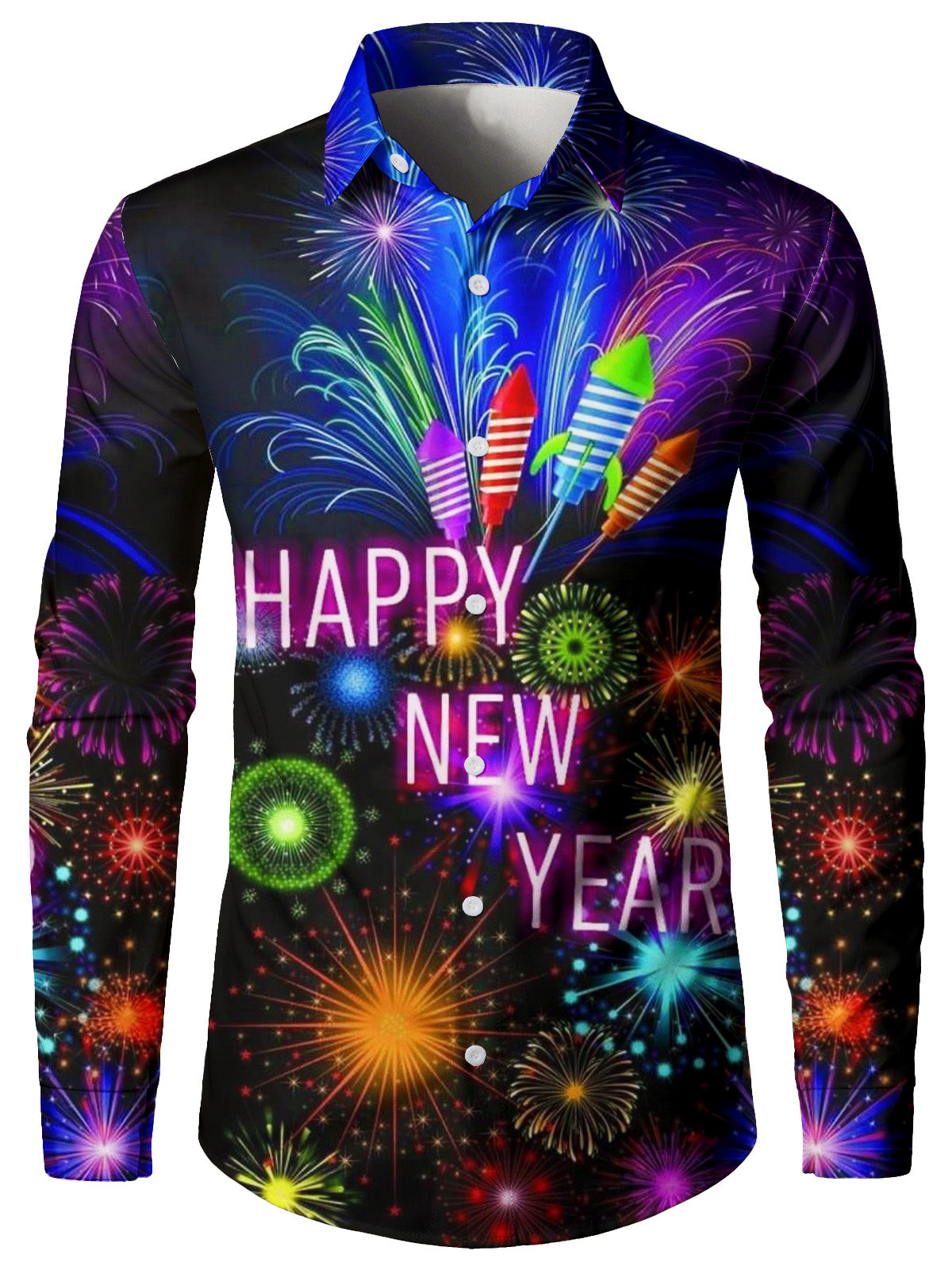 Chemise à manches longues Happy New Year Holiday Fireworks pour hommes