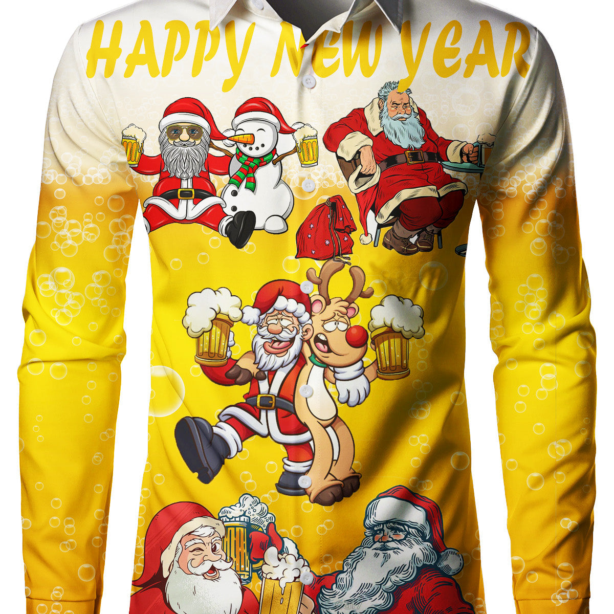 Chemise de Noël Père Noël Imprimé Bière Cheers Happy New Year pour Homme