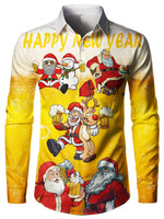 Chemise de Noël Père Noël Imprimé Bière Cheers Happy New Year pour Homme