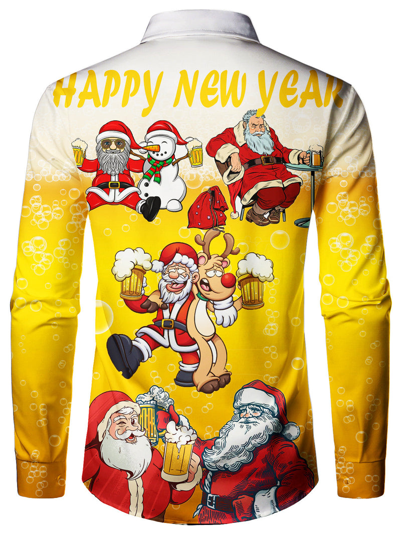 Chemise de Noël Père Noël Imprimé Bière Cheers Happy New Year pour Homme