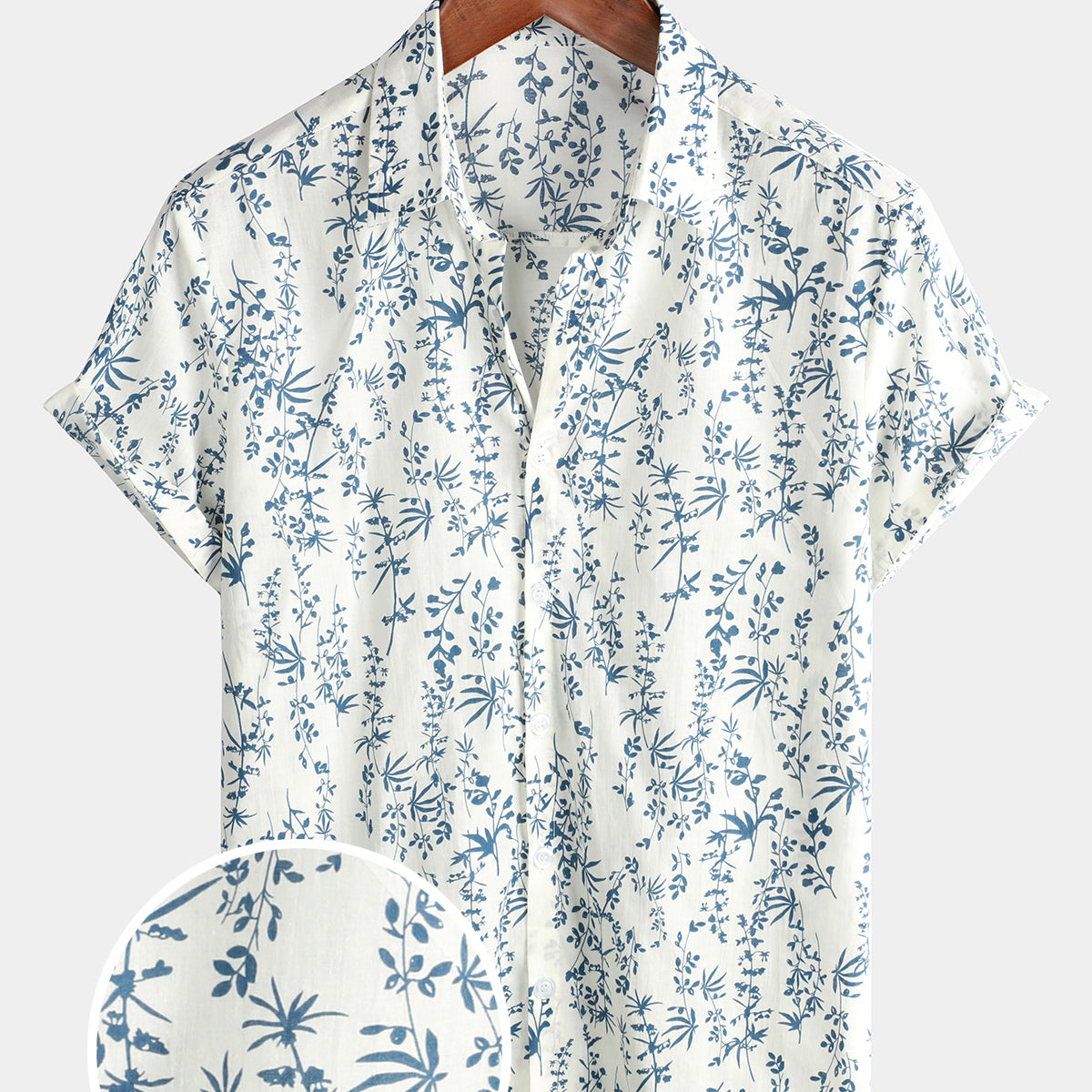 Chemise d'été boutonnée à fleurs en coton pour hommes