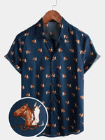 Chemise à manches courtes de vacances hawaïennes rétro Western Horse Print Cowboy pour hommes