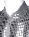 Chemise habillée pour homme paillettes argentées à manches longues boutonnée chemise disco Costume de fête