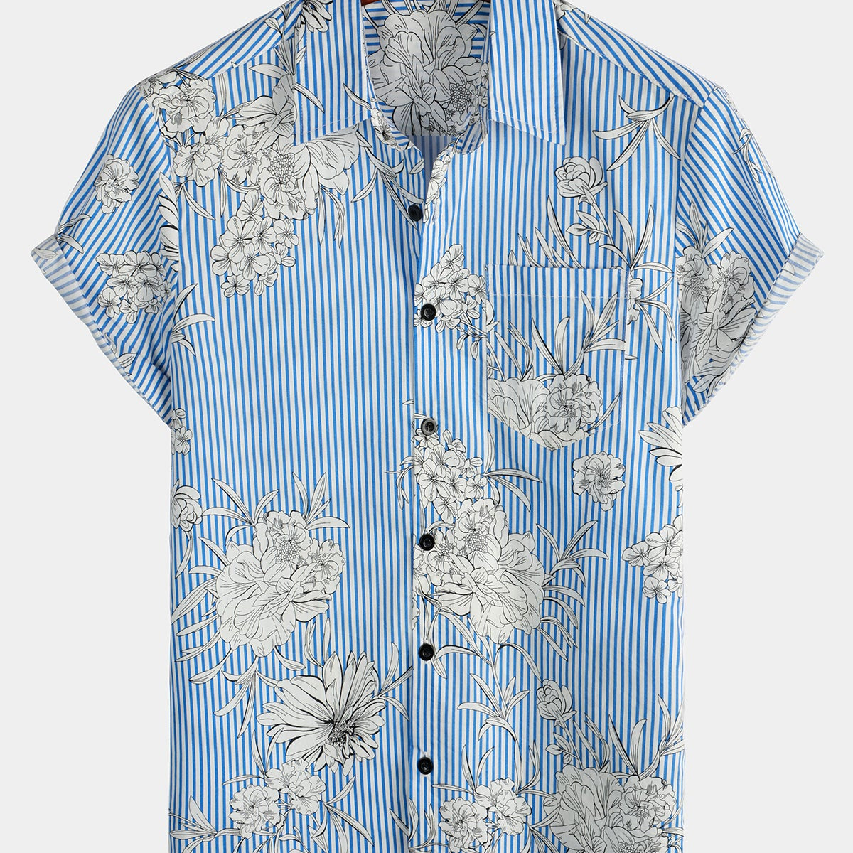 Chemise à manches courtes à imprimé floral et rayé pour hommes