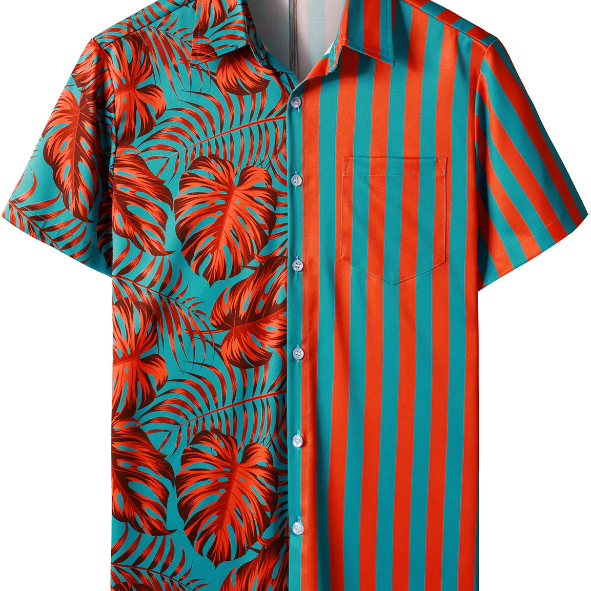 Chemise Aloha hawaïenne à manches courtes et imprimé feuilles tropicales pour hommes