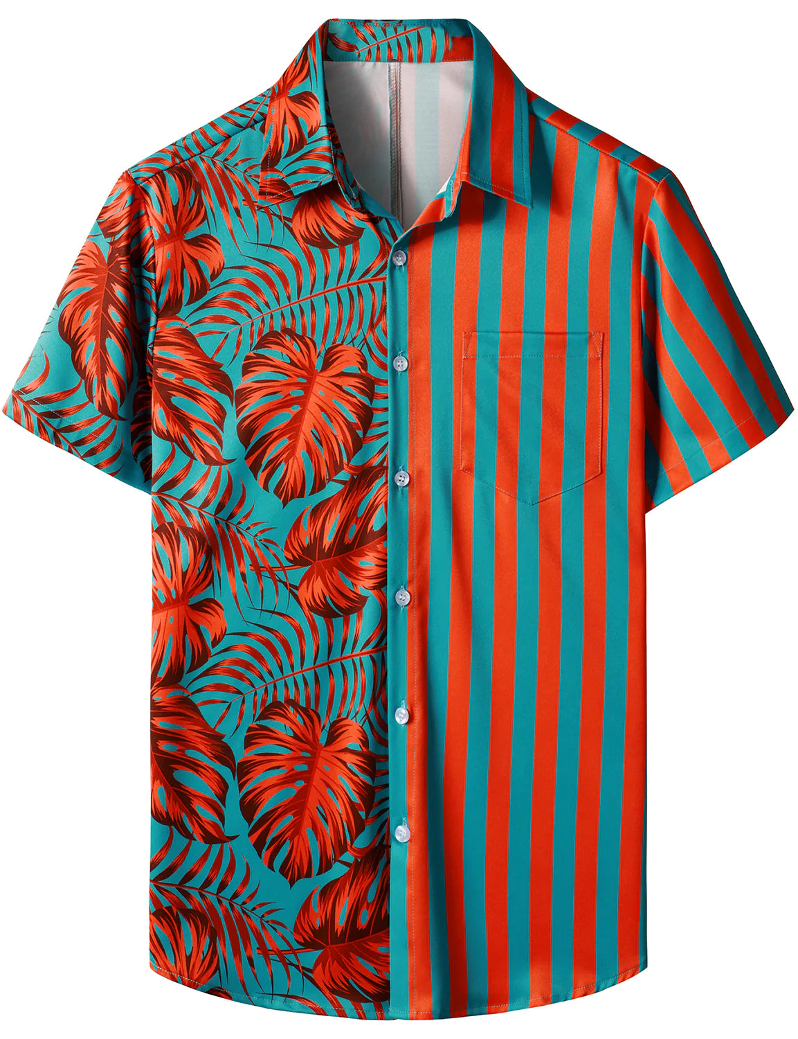 Chemise Aloha hawaïenne à manches courtes et imprimé feuilles tropicales pour hommes