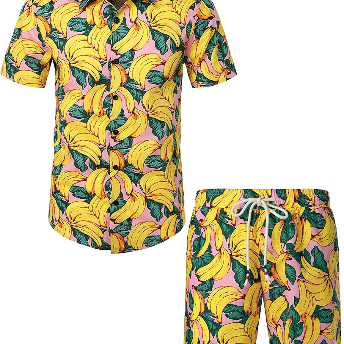 Ensemble chemise hawaïenne et short en coton à imprimé banane pour homme