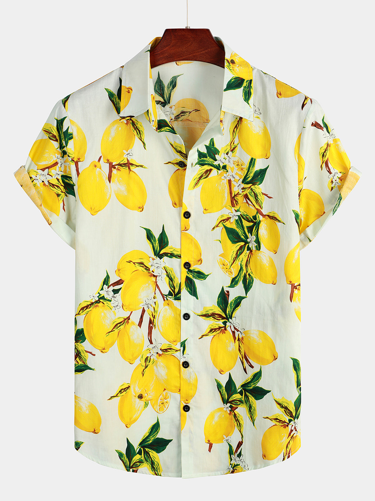 Chemise à manches courtes de vacances d'été de plage hawaïenne à imprimé citron tropical pour hommes