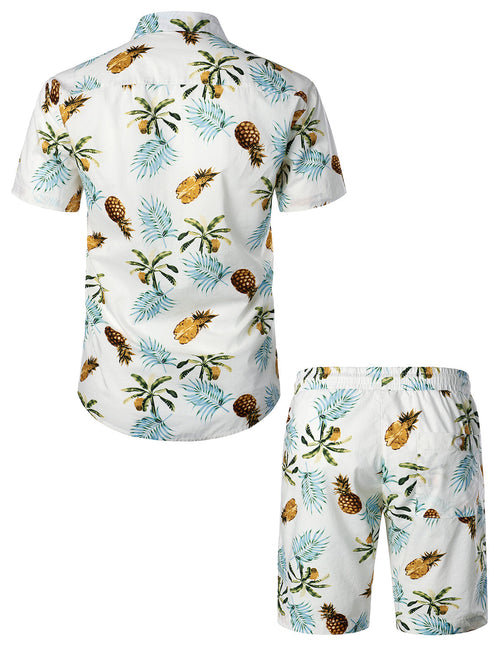 Ensemble chemise hawaïenne et short en coton à imprimé ananas pour homme