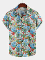 Chemise Homme en Coton Imprimé Floral avec Poche Vacances