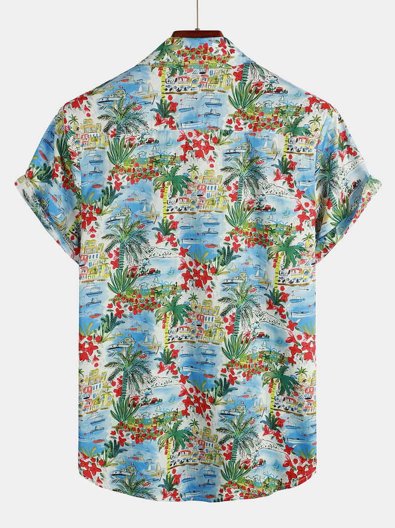 Chemise Homme en Coton Imprimé Floral avec Poche Vacances