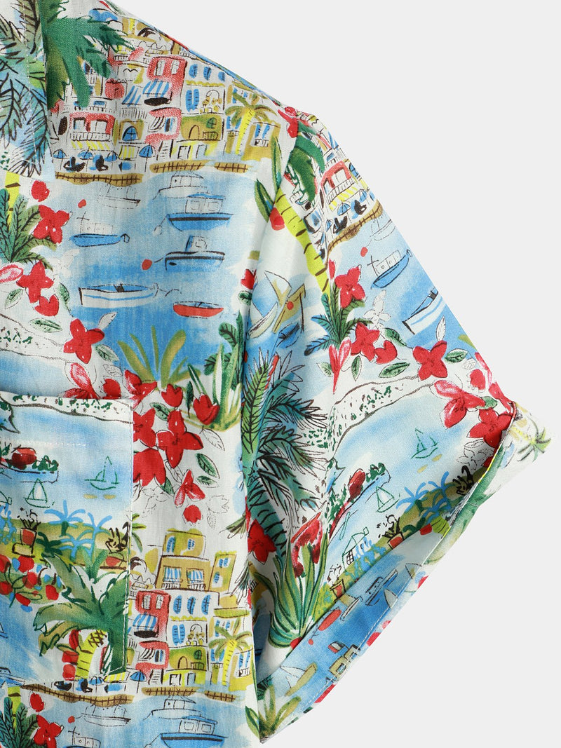 Chemise Homme en Coton Imprimé Floral avec Poche Vacances