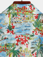 Chemise Homme en Coton Imprimé Floral avec Poche Vacances