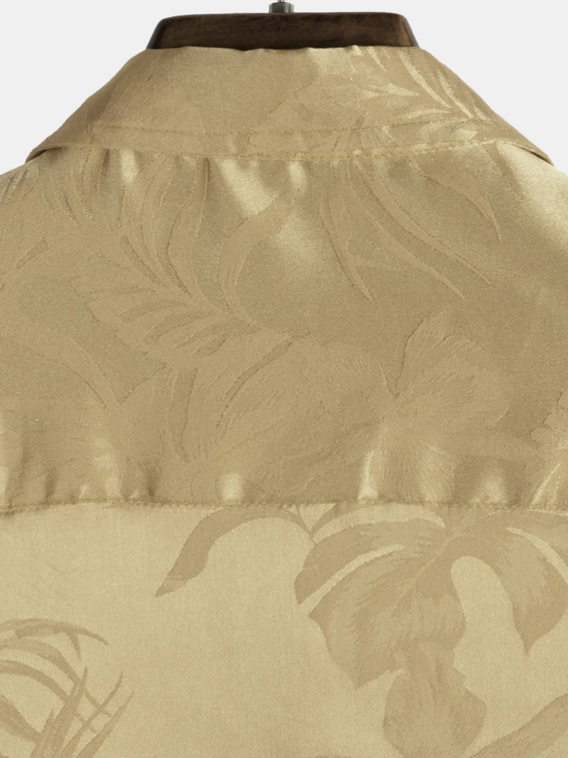 Hommes Jacquard Fleurs Bouton Up Poche Floral Été Cool À Manches Courtes Tops Plage Vacances Chemise