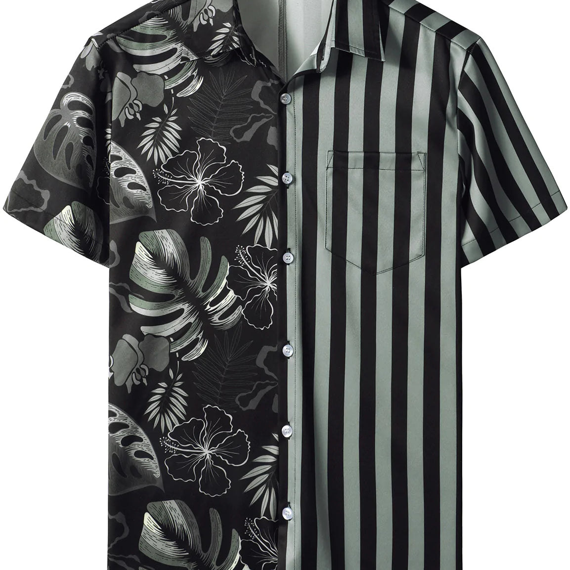 Chemise de plage de vacances hawaïenne décontractée à manches courtes et à imprimé floral noir pour hommes
