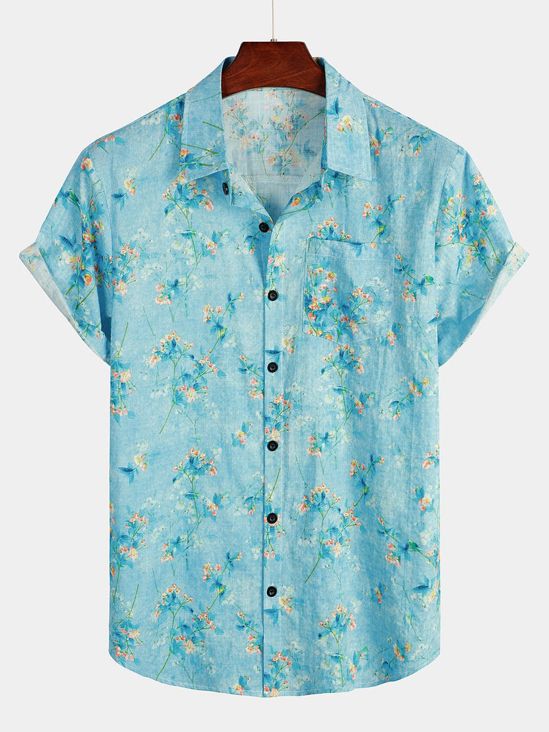 Chemise hawaïenne tropicale à poche en coton à fleurs