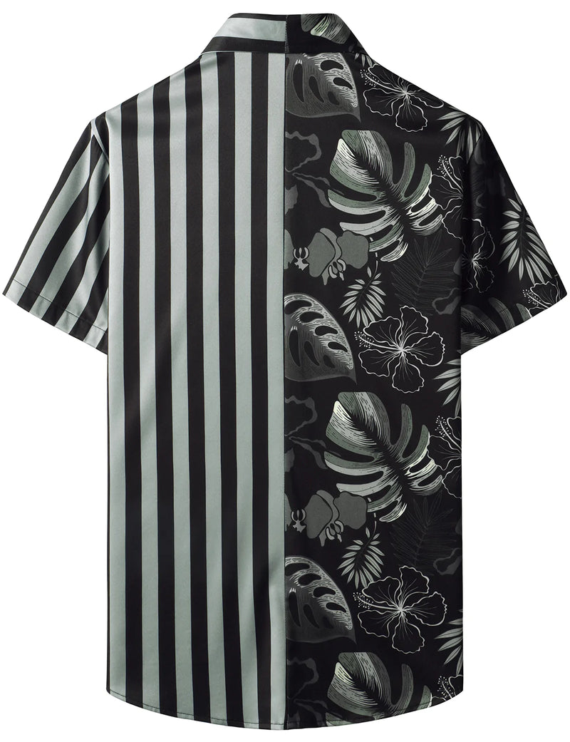 Chemise de plage de vacances hawaïenne décontractée à manches courtes et à imprimé floral noir pour hommes