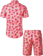 Ensemble chemise et short hawaïen en coton imprimé pastèque pour homme